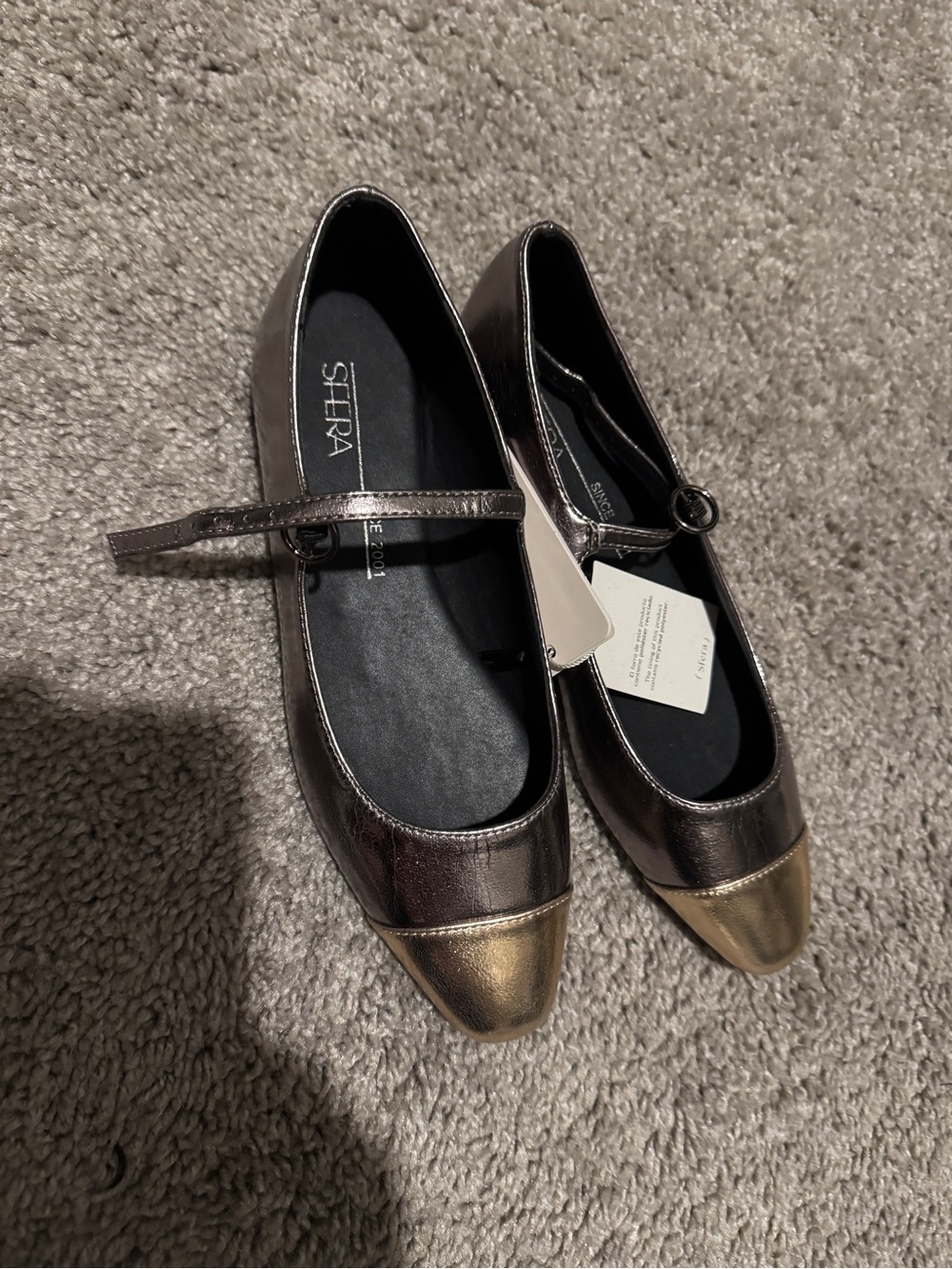 Sfera Metallic Mary Jane Flats in Bronze with Gold Cap Toe